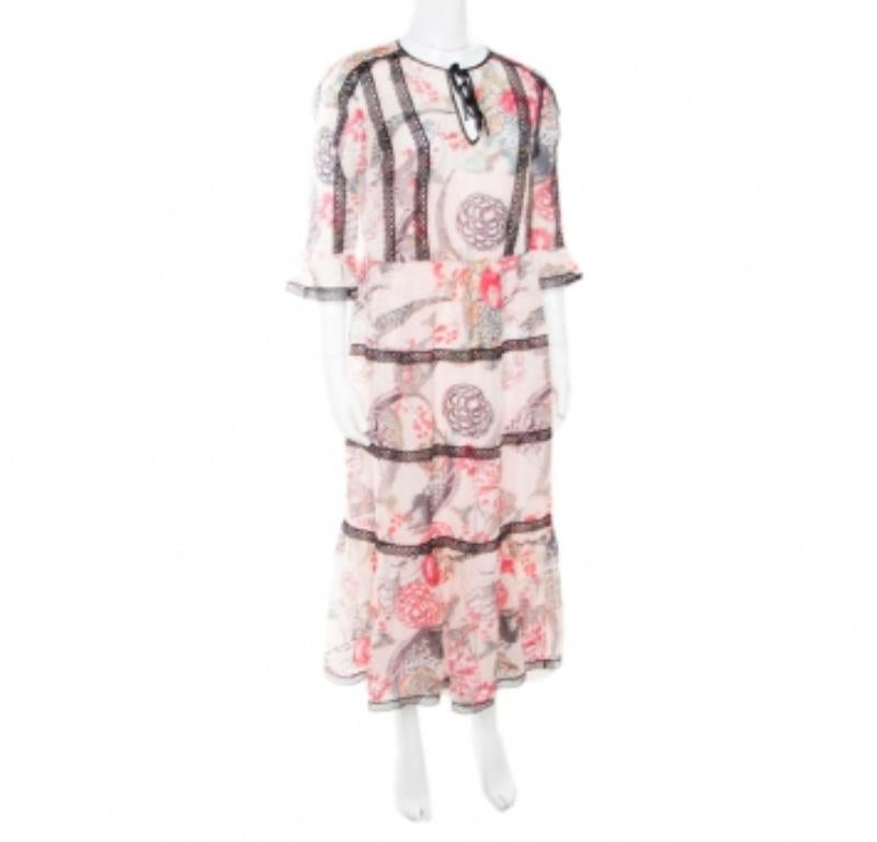 Beige Temperley London - Robe midi à volants, imprimée Dobby Shire, à pois, en jacquard, taille M en vente