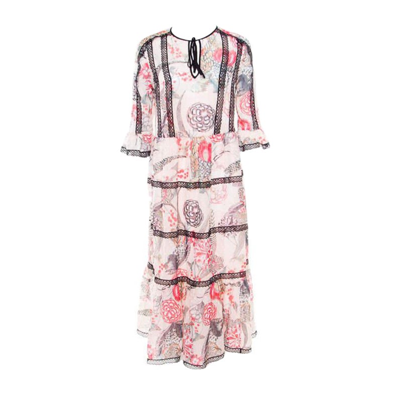 Temperley London Almond Dotted Jacquard Dobby Shire Printed Tiered Midi Dress M