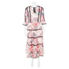 Temperley London Almond Dotted Jacquard Dobby Shire Printed Tiered Midi Dress M