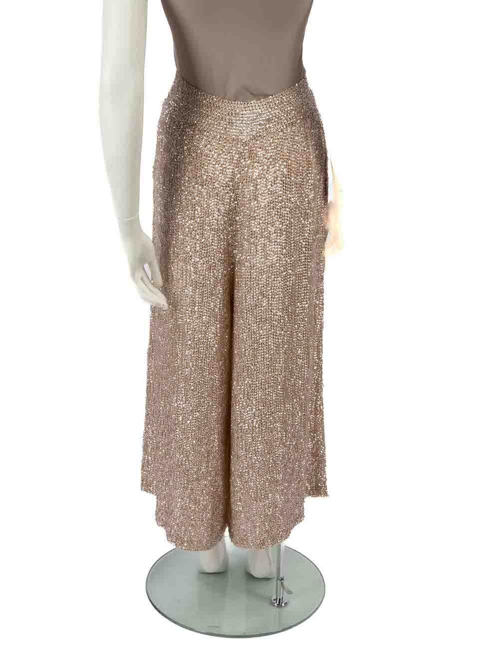 Women's Temperley London Beige Sequin Wide Crop Trousers Size XL For Sale