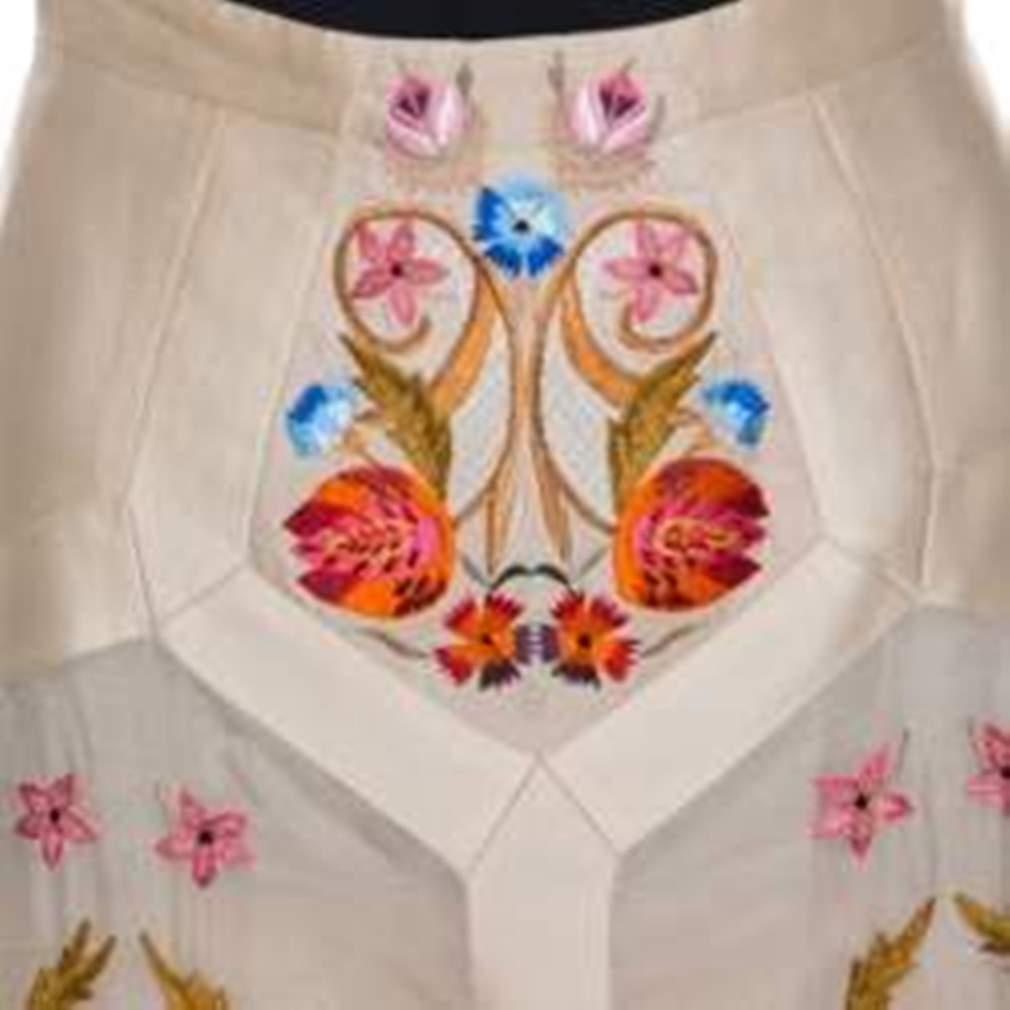 Temperley London Beige Silk Organza Toledo Floral Embroidered Maxi Skirt S 2