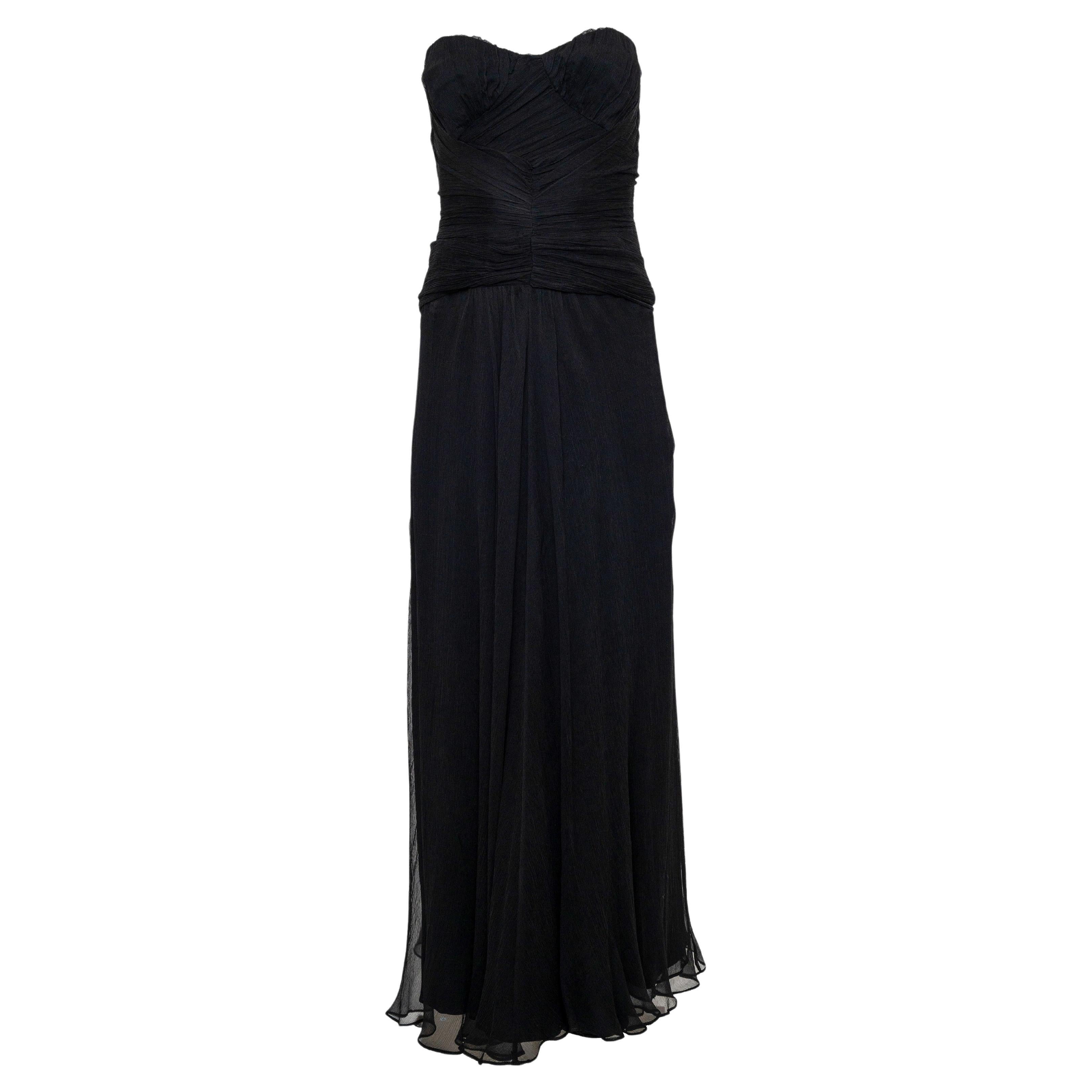 Temperley London Black Chiffon Strapless Evening Gown en venta