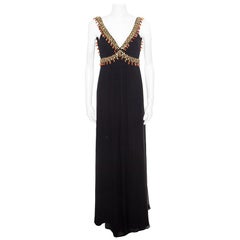 Temperley London Black Silk Chiffon Embellished Bodice Sleeveless Evening Gown S