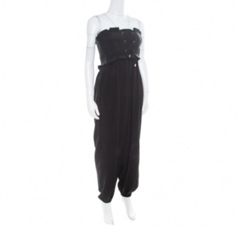 Temperley London Noir Silk Criss Cross Detail Strapless Harem Jumpsuit S Bon état - En vente à Dubai, Al Qouz 2