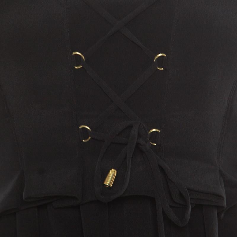 Women's Temperley London Black Silk Criss Cross Detail Strapless Harem Jumpsuit S