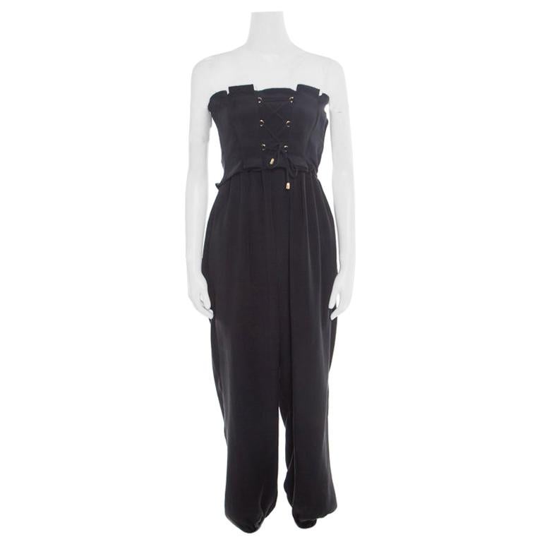 Temperley London Black Silk Criss Cross Detail Strapless Harem Jumpsuit S For Sale