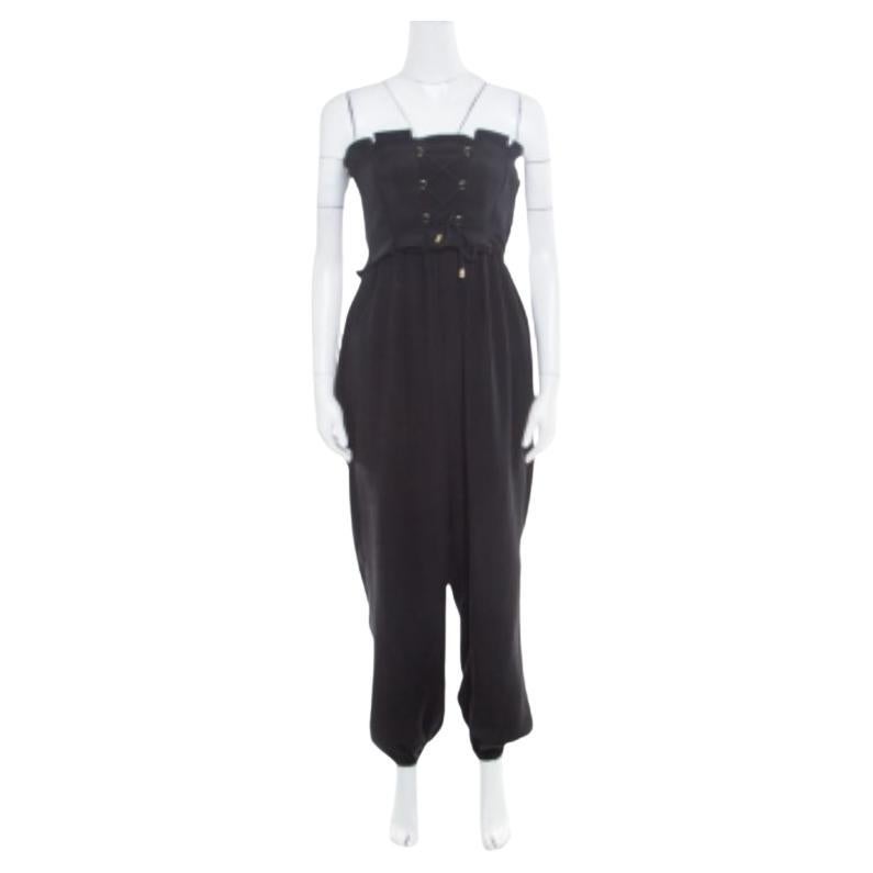 Temperley London Noir Silk Criss Cross Detail Strapless Harem Jumpsuit S en vente