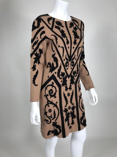 Temperley London Black & Tan Intarsia Symbols Knit Sweater Dress