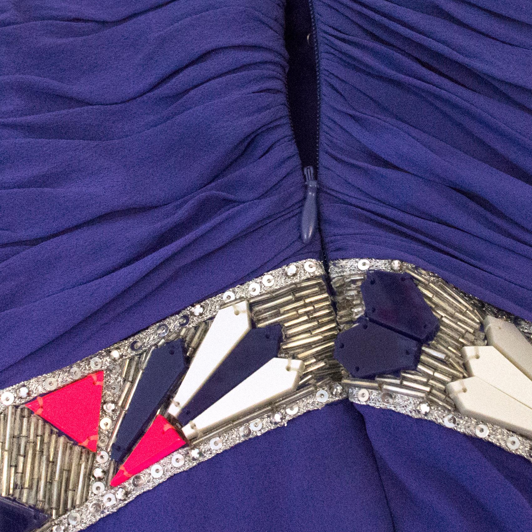 Women's Temperley London Blue Embellished Long Silk Dress US 6 For Sale