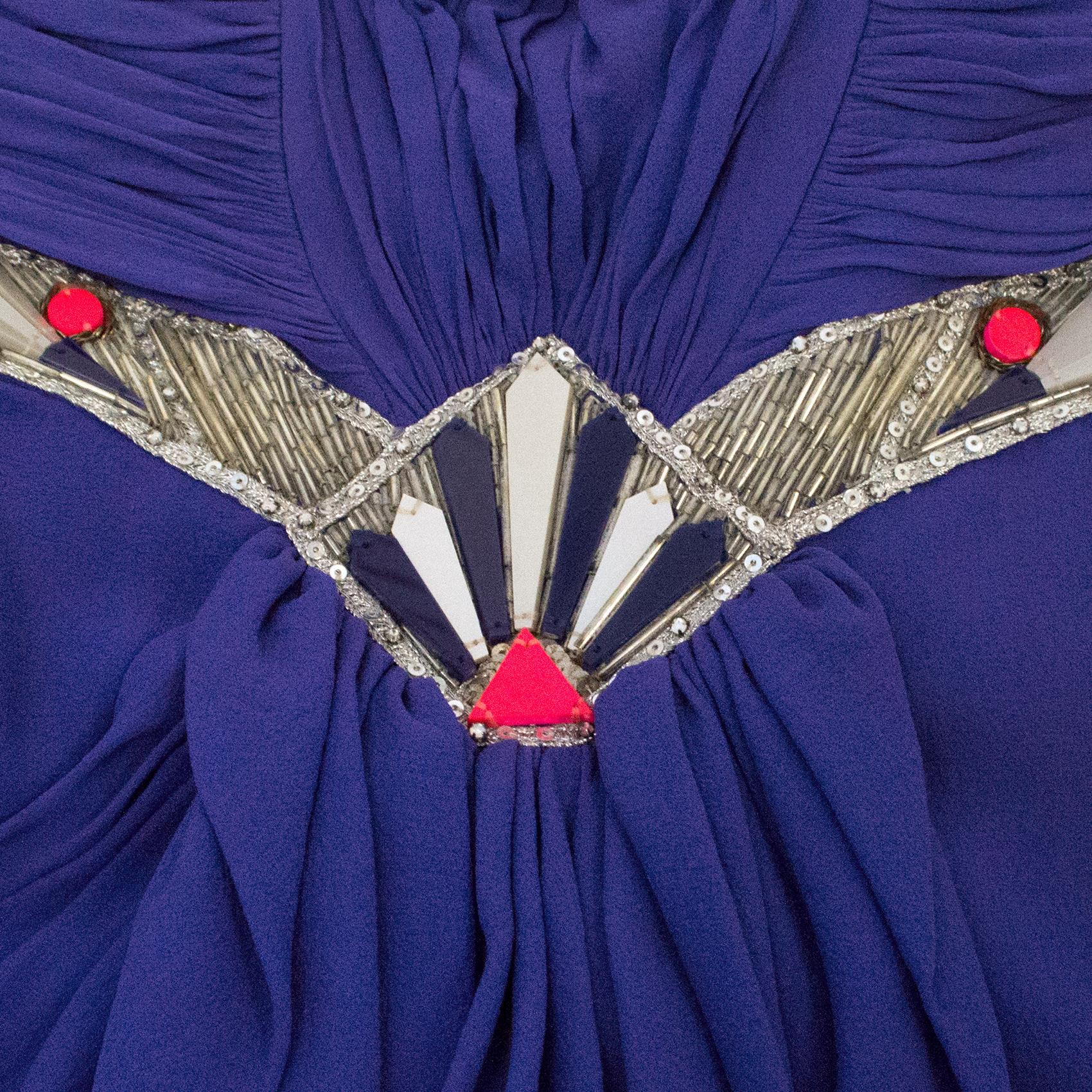 Temperley London Blue Embellished Long Silk Dress US 6 For Sale 2