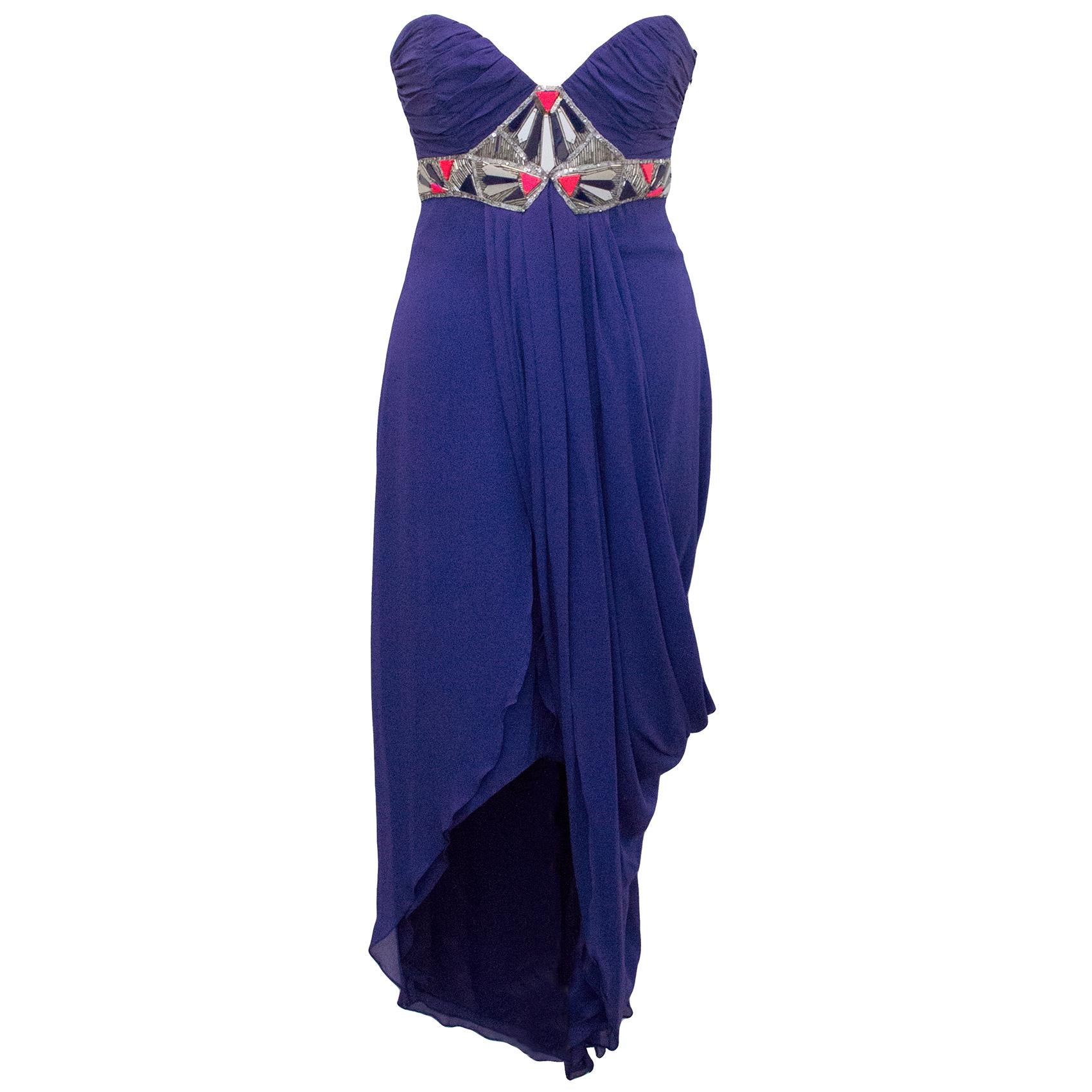 Temperley London Blue Embellished Long Silk Dress US 6 For Sale
