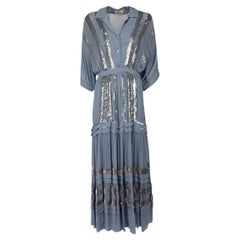 Temperley London Blue Sequinned Tiered Maxi Dress Size M