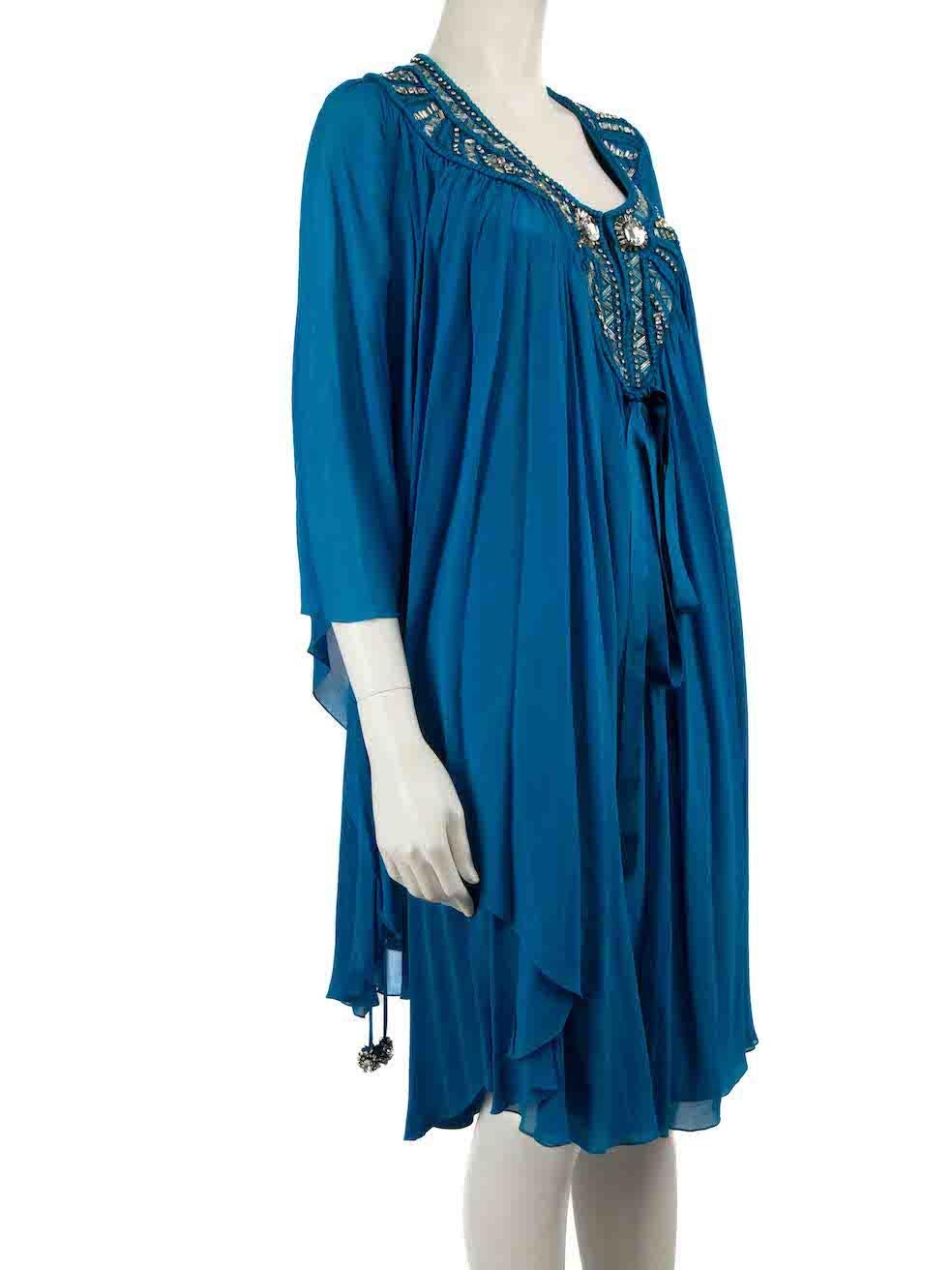 CONDITION is Very good. Minimal wear to dress is evident. Minimal pluck to weave to centre front and right sleeve on this used Temperley London designer resale item.
 
 
 
 Details
 
 
 Blue
 
 Silk
 
 Knee length dress
 
 Crystal sequin embellished