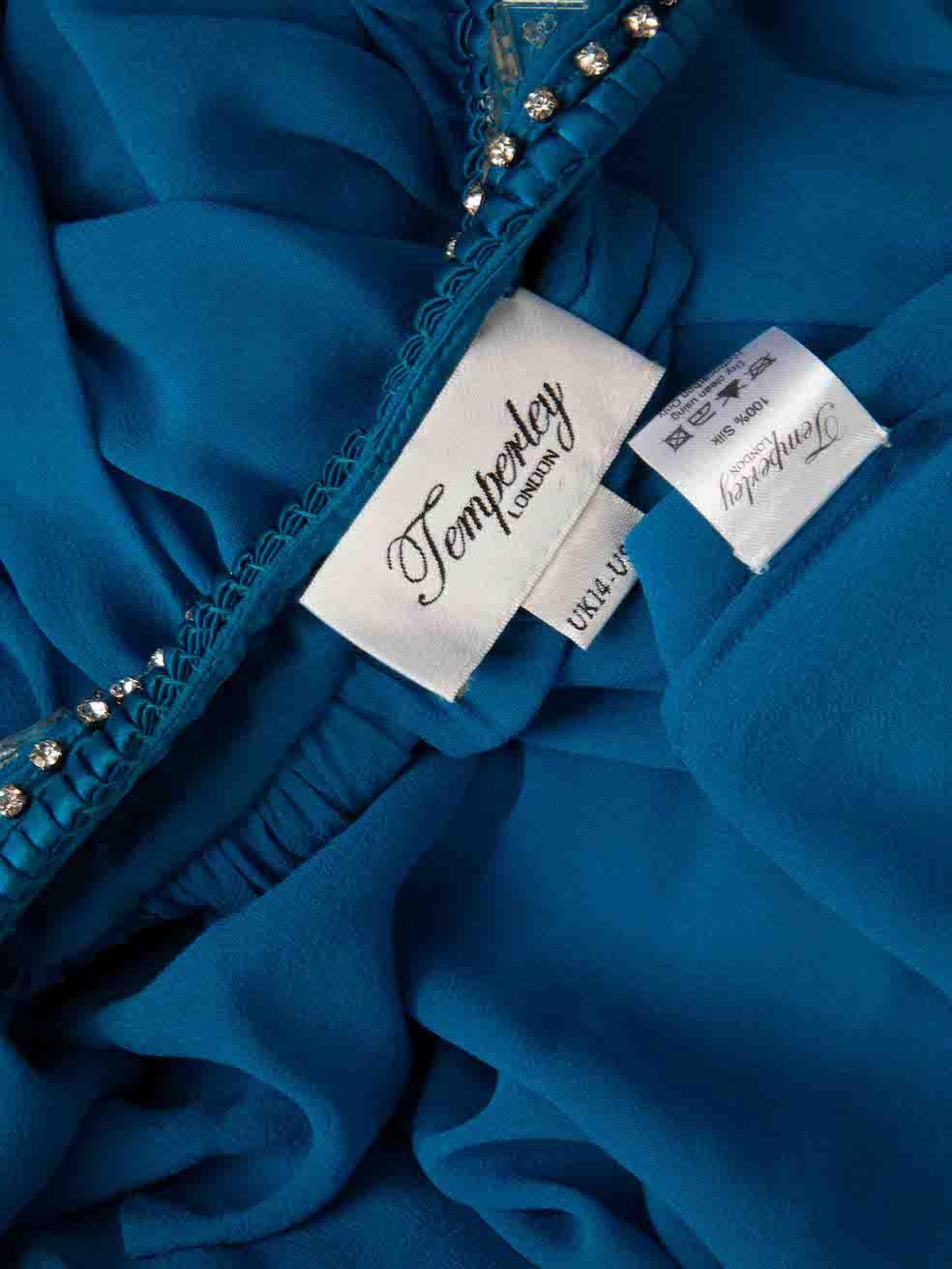Temperley London Blue Silk Crystal Sequin Dress Size XL For Sale 3