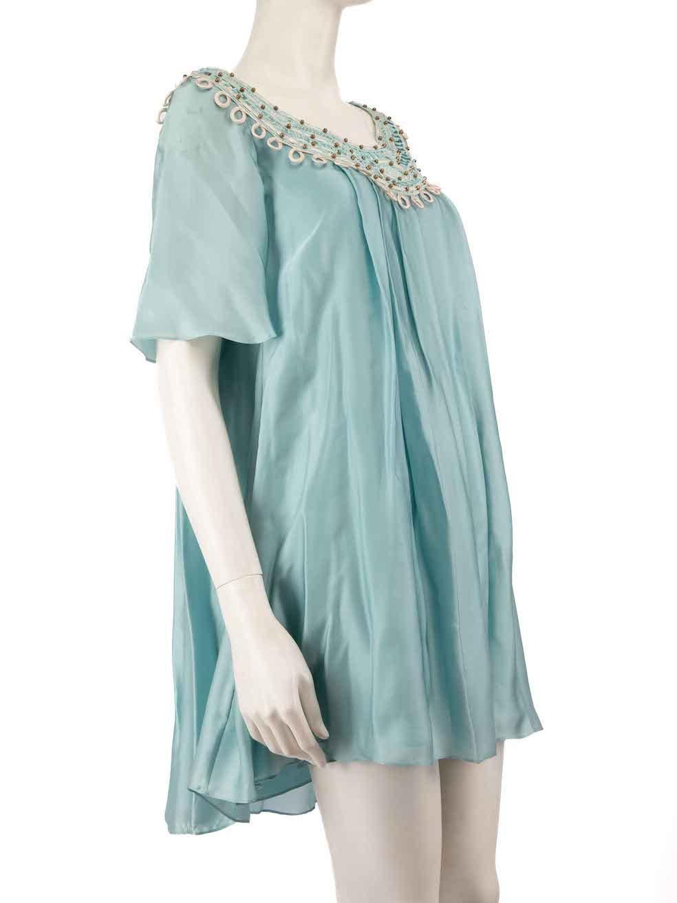 CONDITION is Very good. Minimal wear to the dress is evident. Minimal wear to the sleeves, front left side, upper back, and hemline is seen with pulls to the weave on this used Temperley London designer resale item.
 
 
 
 Details
 
 
 Blue
 
 Silk
