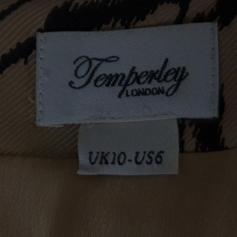 Temperley London - Robe à manches courtes en soie imprimée marron et noire, taille M Pour femmes en vente