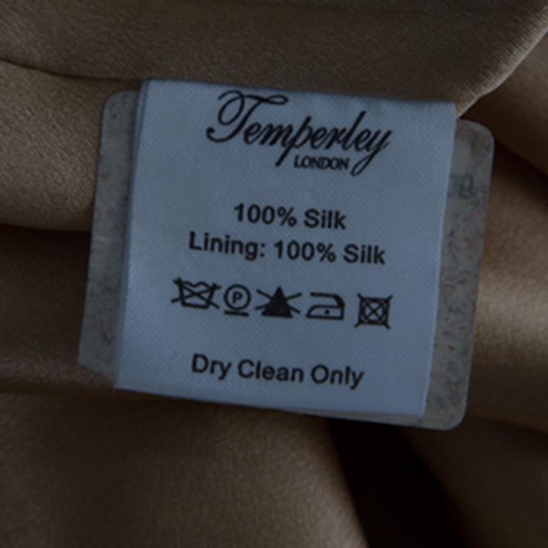 Temperley London - Robe à manches courtes en soie imprimée marron et noire, taille M en vente 1