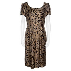 Used Temperley London Brown and Black Printed Silk Short Sleeve Dress M