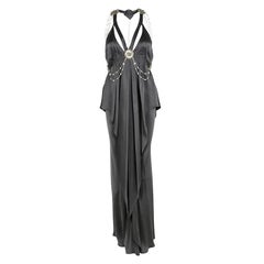 Temperley London Charcoal Grey Silk Embellished Backless Layered Gown M