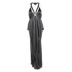 Used Temperley London Charcoal Grey Silk Embellished Backless Layered Gown M