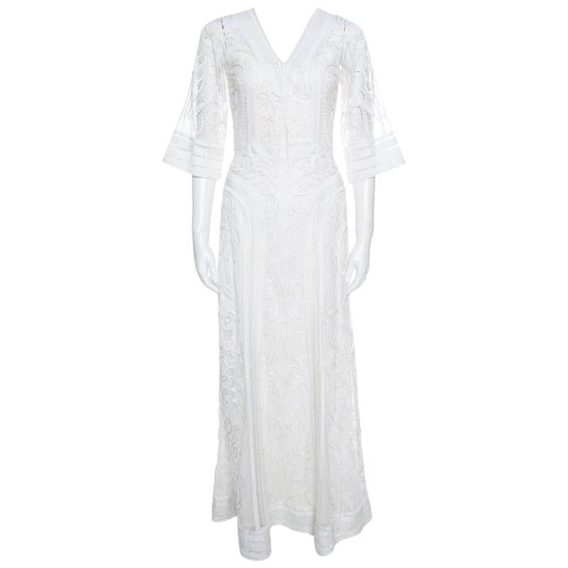 Temperley London Off White Tonal Embroidered Tulle Bertie Gown S