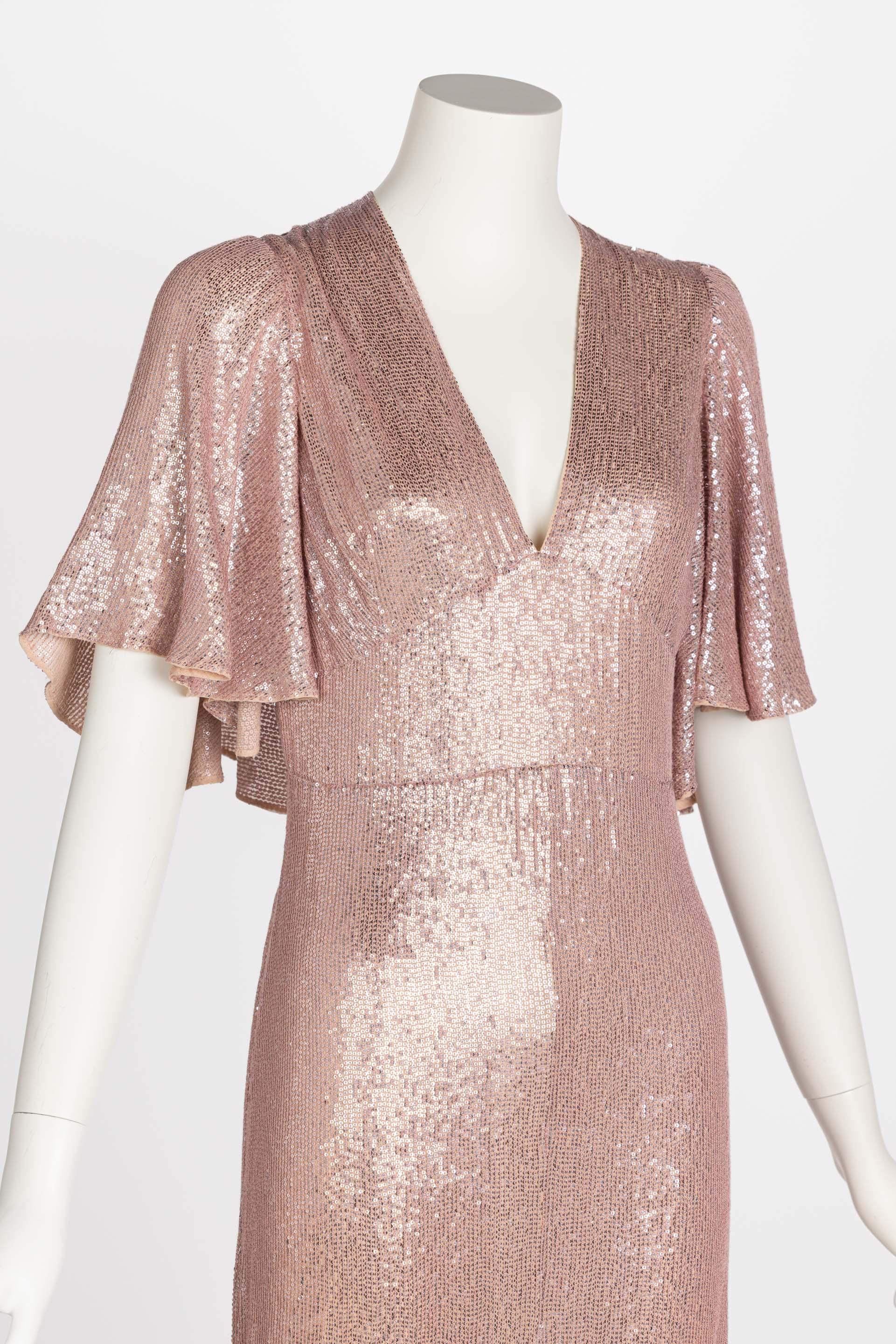 Beige Temperley London Pastel Pink Sequin Satin Cut Out Back Gown , Resort 2017