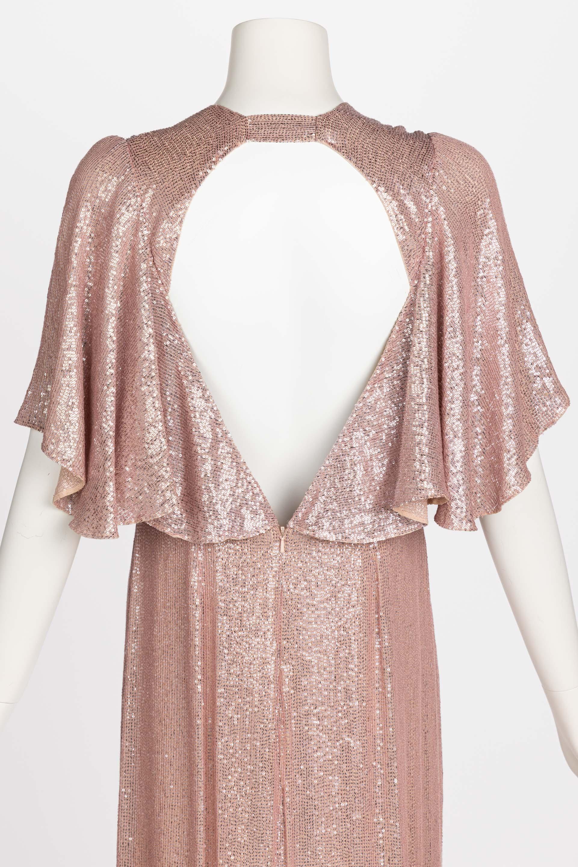 Women's Temperley London Pastel Pink Sequin Satin Cut Out Back Gown , Resort 2017