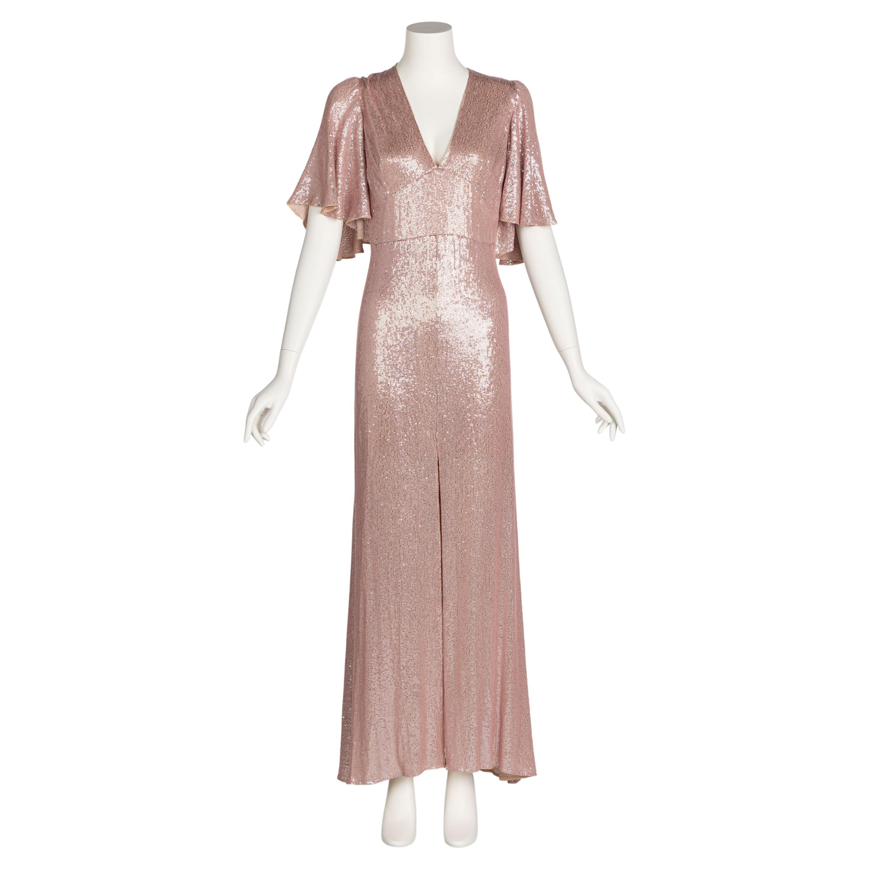 Temperley London Pastel Pink Sequin Satin Cut Out Back Gown , Resort 2017