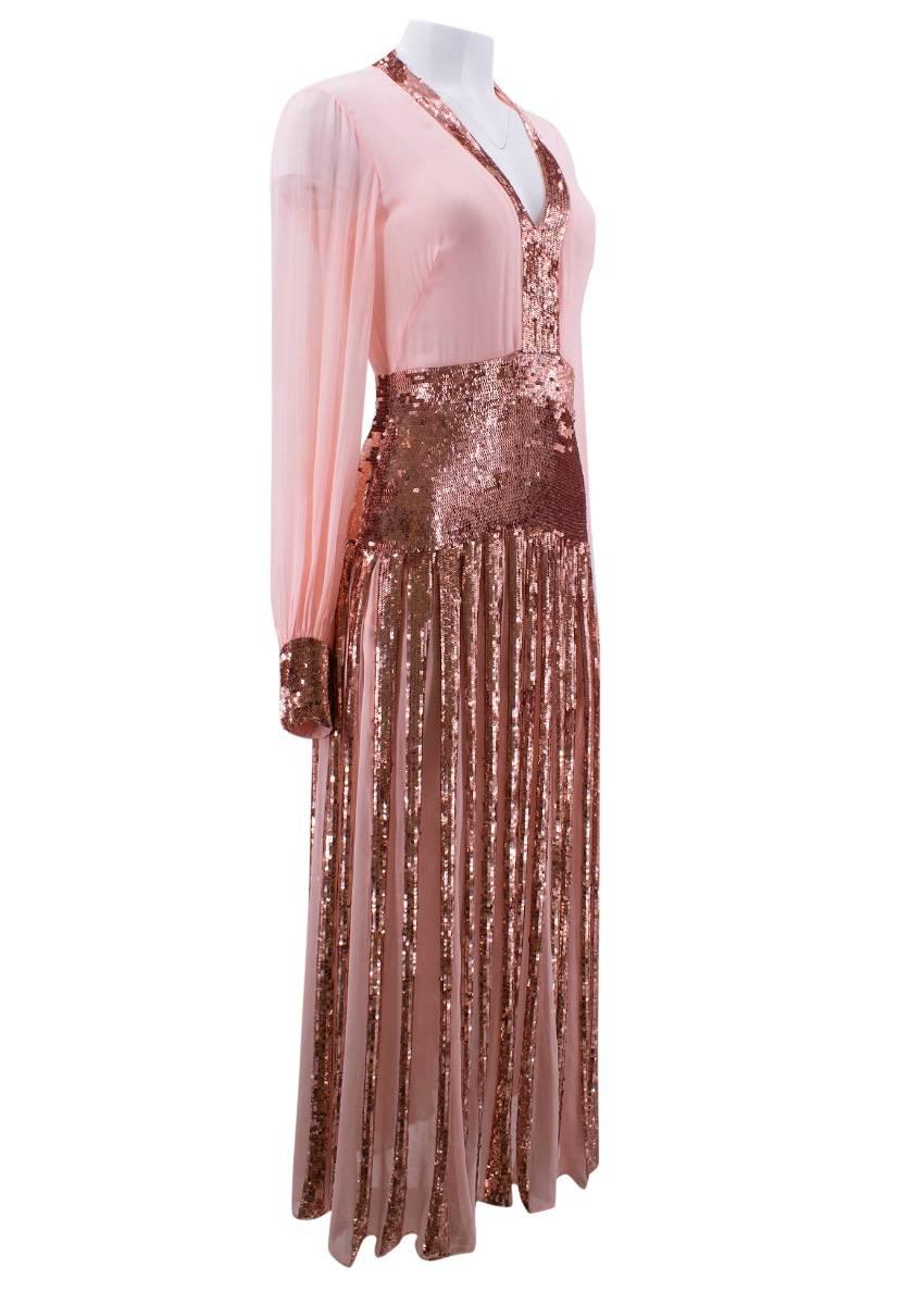 Brown Temperley London Pink Beaded Sheer Gown