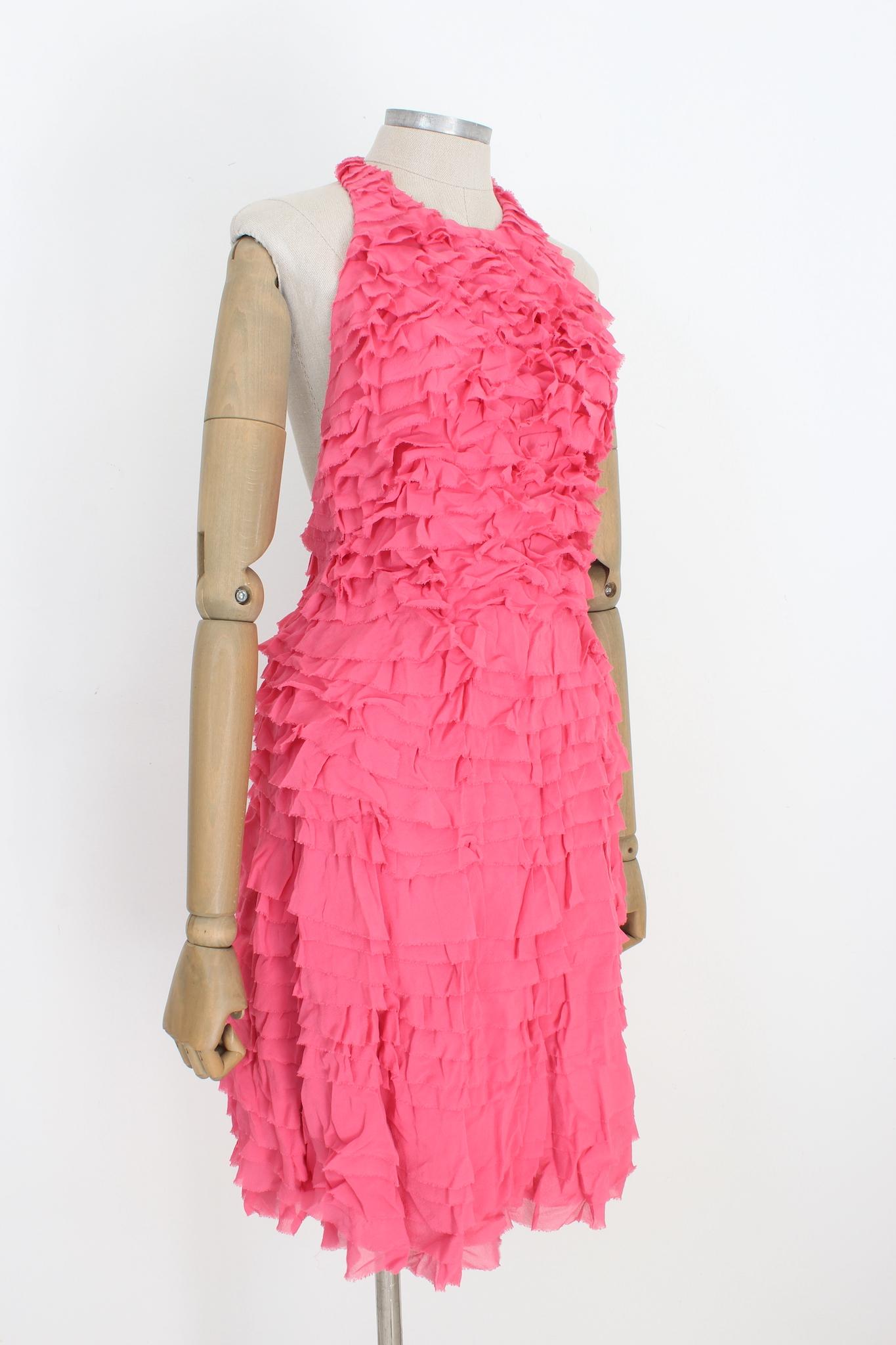Women's Temperley London Pink Silk Rouffles Cocktail Party Sheath Dress 2000s For Sale