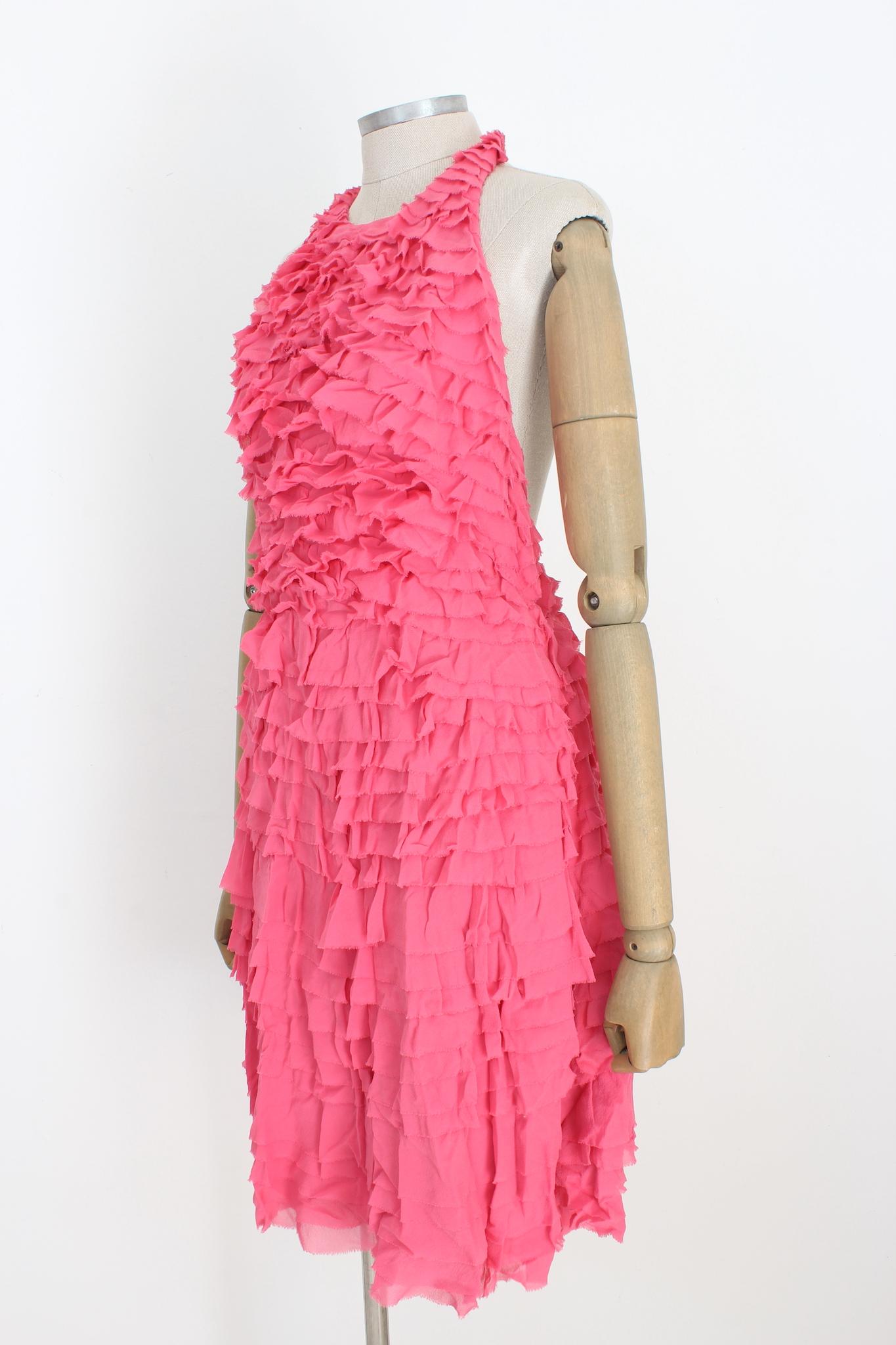 Temperley London Pink Silk Rouffles Cocktail Party Sheath Dress 2000s For Sale 1
