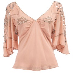 Temperley London Pink Silk V Neck Short Sleeve Blouse Size M