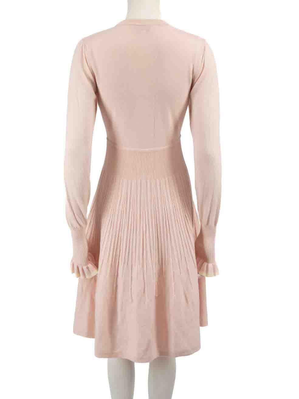 Beige Temperley London Pink Wool Ribbed Fit & Flare Dress Size M