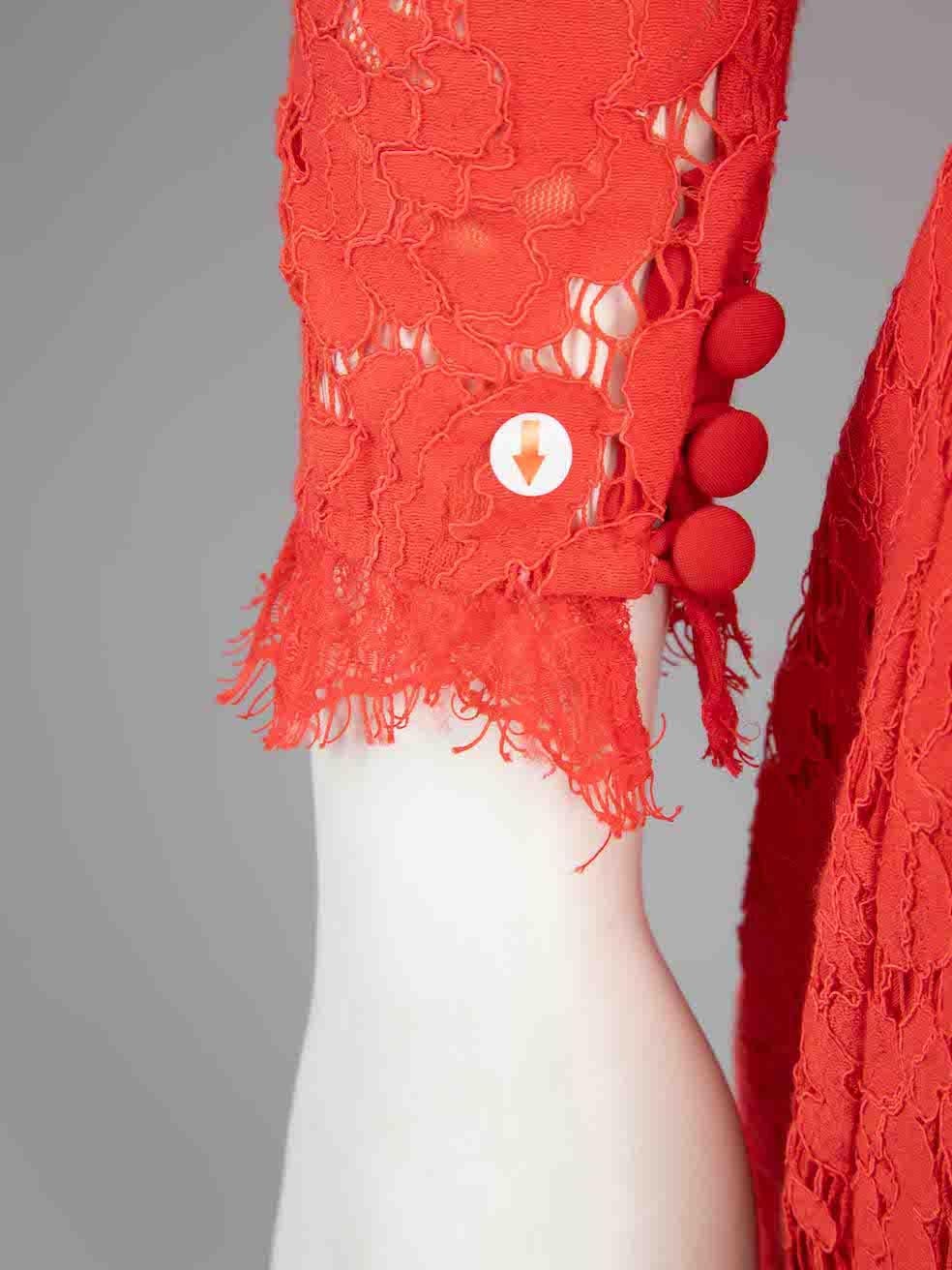 Temperley London Red Lace Long Sleeve Knee Length Dress Size S For Sale 1