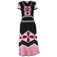 Temperley London Silk Intarsia Knit Pink and Black Short Sleeve Dress
