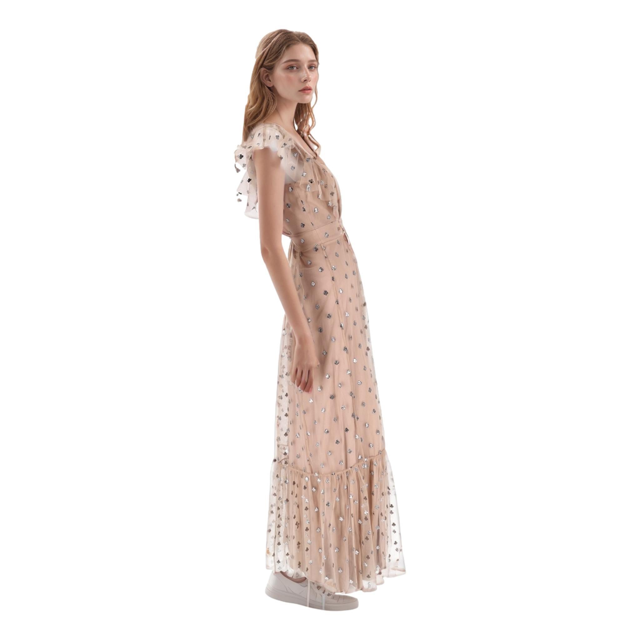 Beige Temperley London Tulle Embellished Maxi Dress For Sale