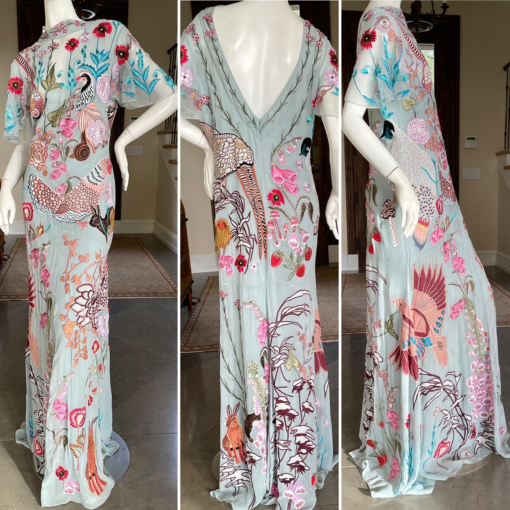 Temperley London Whimsical Indian Embroidered Evening Dress with Low Cut Back.
2017 Collection was India inspired and embroidered when Kate Middleton The Duchess of Cambridge went to India.
  Stunning. Please use the zoom feature to see all the