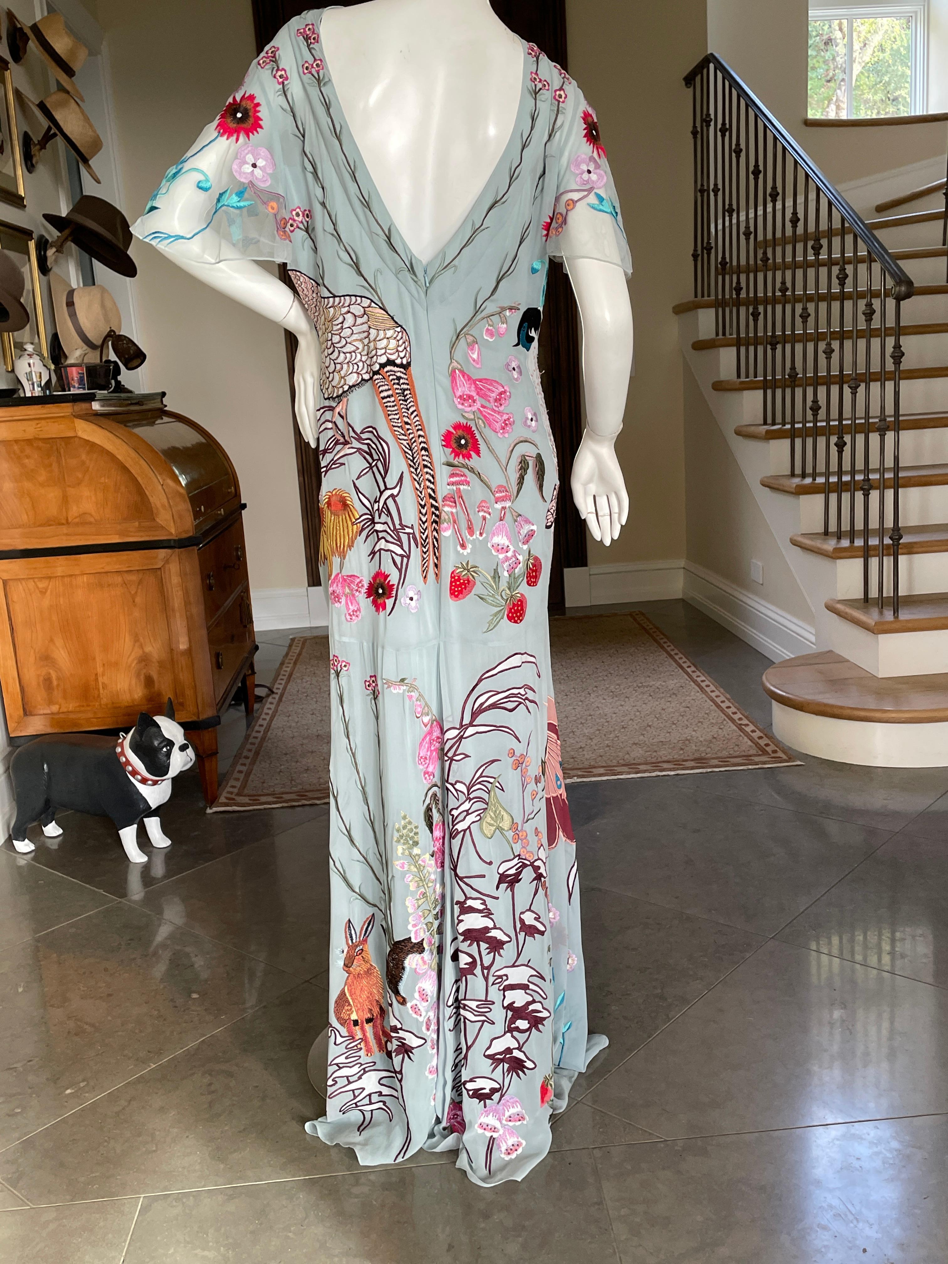 Gray Temperley London Whimsical Indian Embroidered Evening Dress with Low Cut Back For Sale