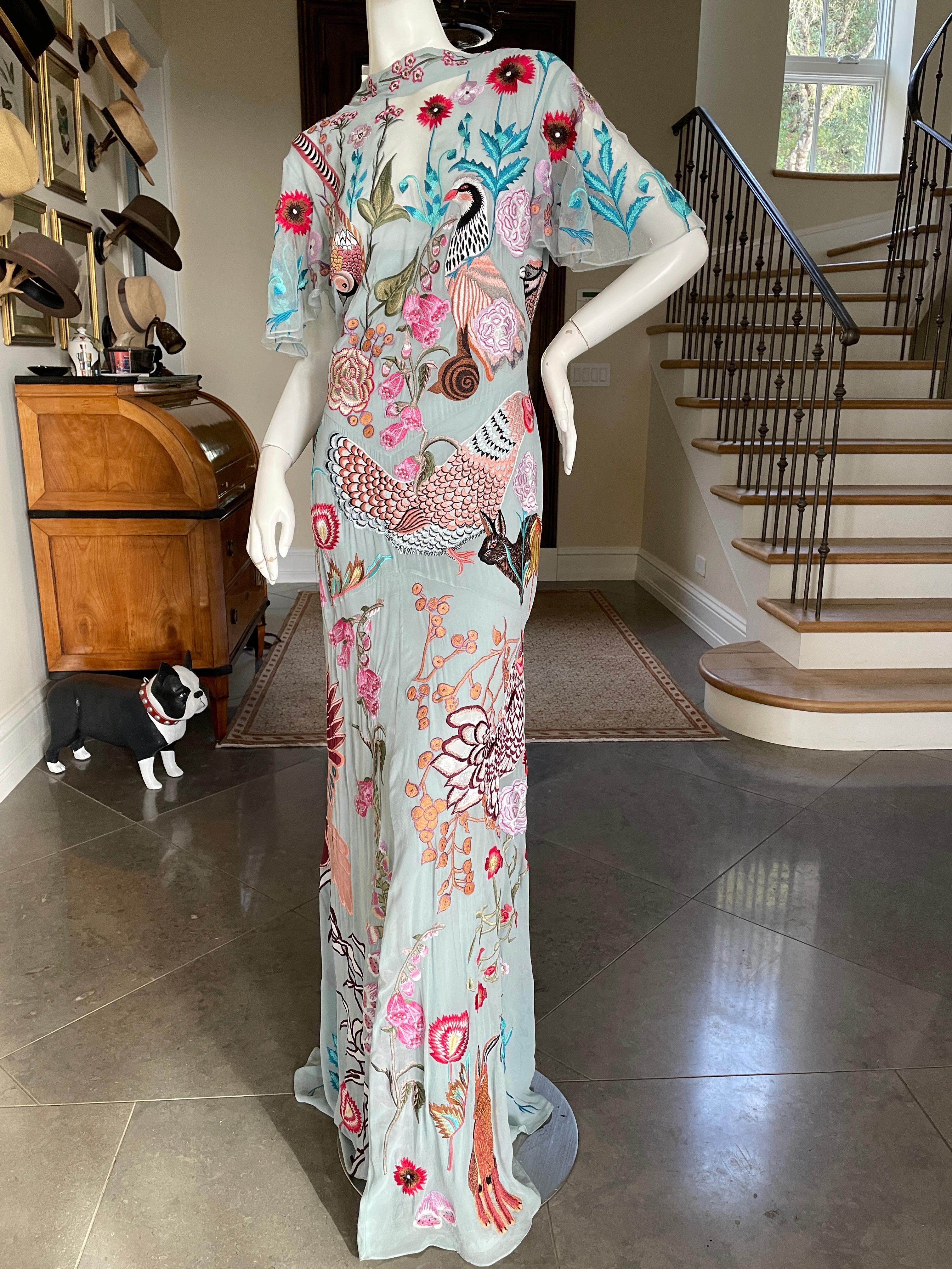 Temperley London Whimsical Indian Embroidered Evening Dress with Low Cut Back In Excellent Condition For Sale In Cloverdale, CA