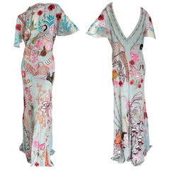 Temperley London Whimsical Indian Embroidered Evening Dress with Low Cut Back