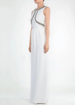 TEMPERLEY LONDON WHITE RHINESTONE EMBROIDERED LOND DRESS GOWN Sz US 8