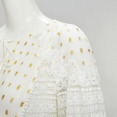 TEMPERLEY LONDON top bohemio de encaje de ganchillo jacquard dorado blanco US4 S