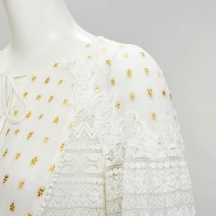 TEMPERLEY LONDON Weißes, durchsichtiges, goldfarbenes, gehäkeltes Bohemian-Top aus Spitze US4 S