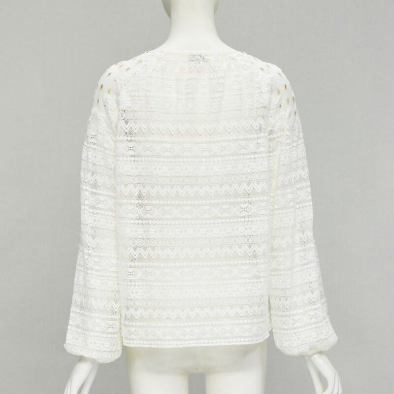 Women's TEMPERLEY LONDON white sheer gold jacquard crochet lace bohemian top US4 S For Sale