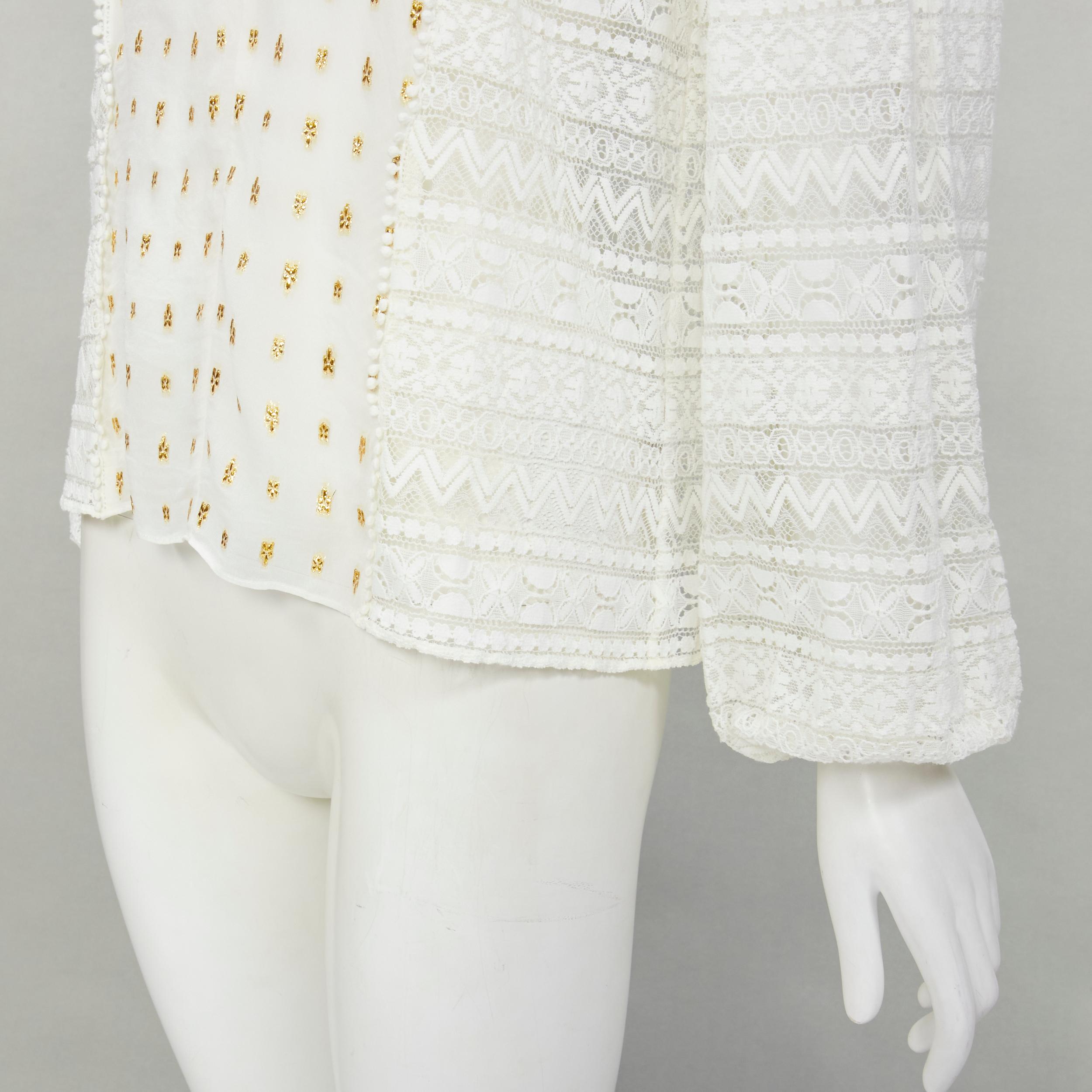 TEMPERLEY LONDON white sheer gold jacquard crochet lace bohemian top US4 S For Sale 3