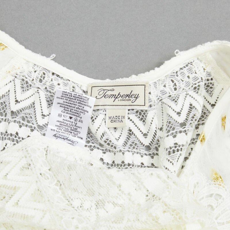 TEMPERLEY LONDON white sheer gold jacquard crochet lace bohemian top US4 S For Sale 4