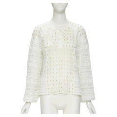 TEMPERLEY LONDON top bohemio de encaje de ganchillo jacquard dorado blanco US4 S