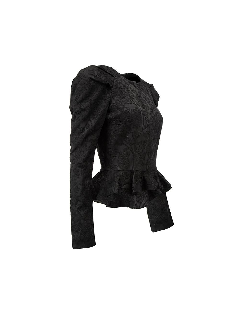 CONDITION is Very good. Minimal wear to jacket is evident. Minimal wear to the right sleeve below the shoulder where the weave of jacquard has been pulled on this used Temperley London designer resale item.



Details


Black

Jacquard

Evening