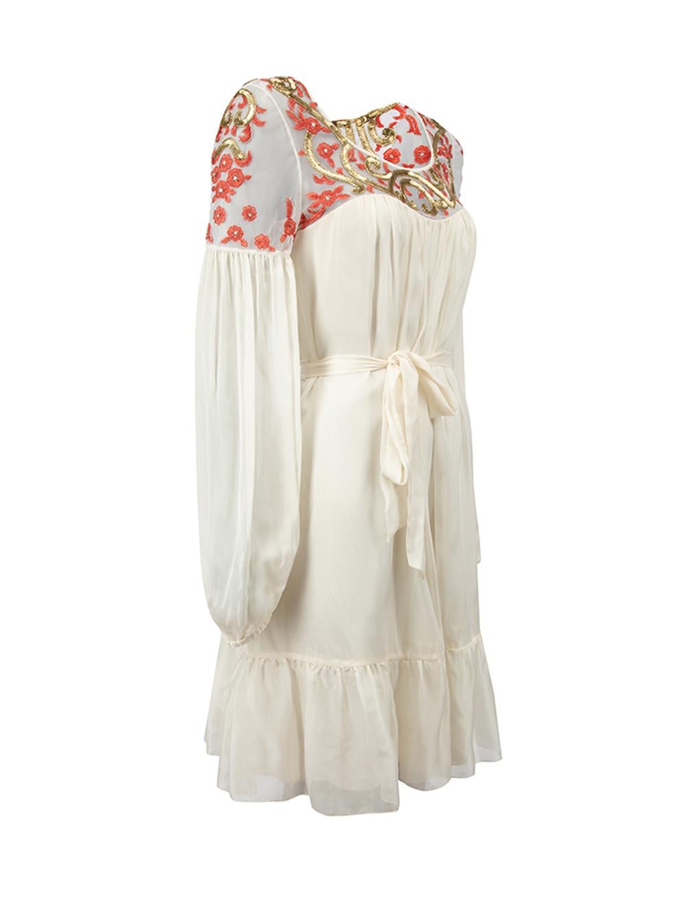 CONDITION is Never worn, with tags. No visible wear to dress is evident on this new Temperley London designer resale item. 



Details


Cream

Silk

Mini dress

Round neckline

Floral embroidery with sequins accent

Elasticated