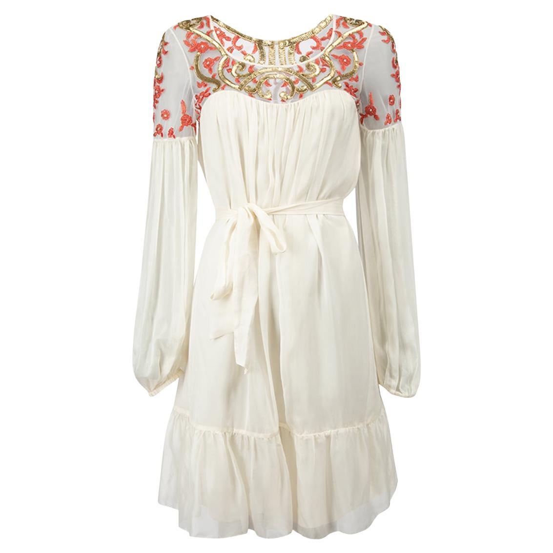 Temperley London Women's Cream Silk Floral Embroidered Mini Dress